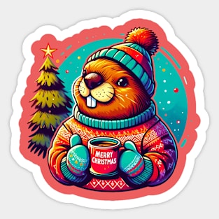 Funny Beavers Christmas Sticker